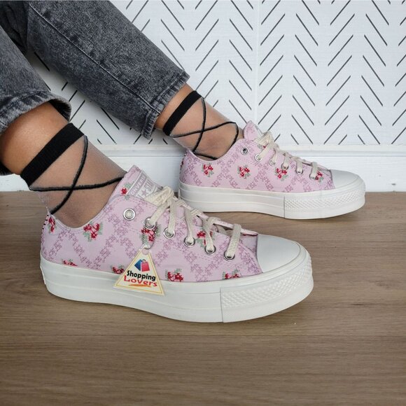 ❤️Chuck Taylor All Star Lift Platform Cross Stitch 7.5 Women Shoes Pink A13660C - Picture 4 of 13